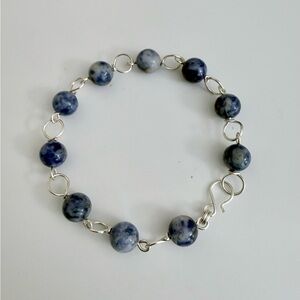Blue Dot Jasper Bubble Link Gemstone Bracelet